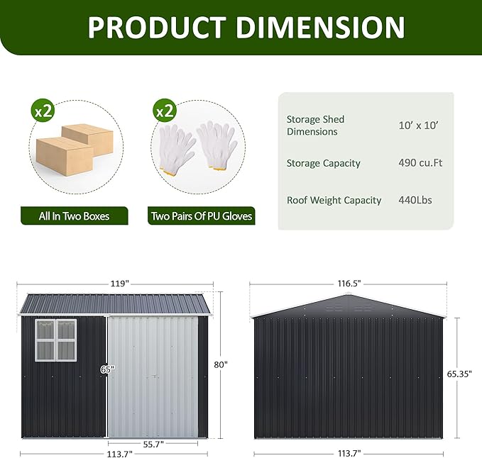 10x10 FT Outdoor Storage Shed, Metal Garden Tool Shed with Updated Frame Structure, Lockable Doors and Windows, Ideal for Backyard Garden Patio Lawn, Grey