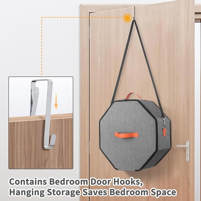 Hat Storage Box for Women & Men, Hardboard Support Cowboy Hat Boxes with 1 Door Hook Hat Organizer for Travel(Grey)