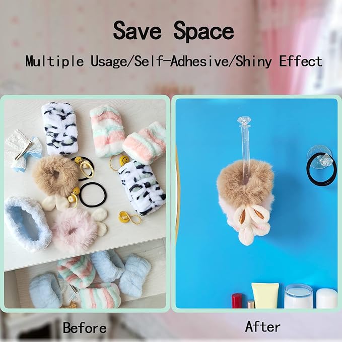 Scrunchie Organizer for Hair Accessories - Glitter Headband Holder Wall-Mounted Storage with Adhesive, Hair Ties & Hairbands Display Rack for Girls Bathroom Bedroom (6)