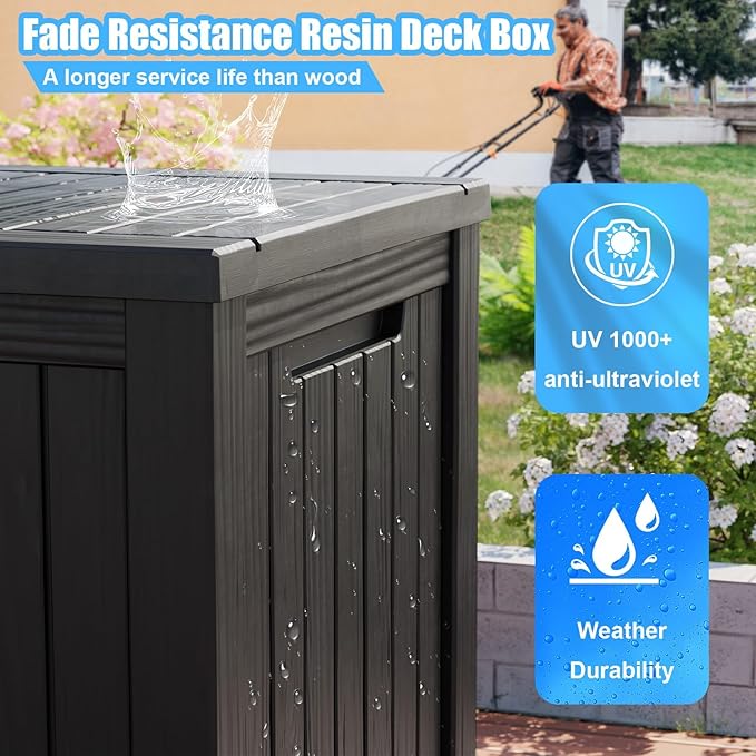 Outdoor Storage Box 230GAL Waterproof Resin Deck Box,UV-Resistant Lockable Package Delivery Bin for Garden Tools,Large Patio Outside Cushions,Pool Accessories Supplies,Chest,Furniture,Black