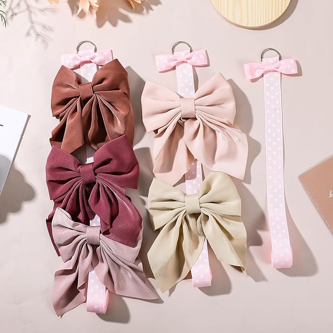 Bremorou Pink Bow Holder For Girls Hair Bows 6 Pcs Baby Hair Accessories Organizer Bow Storage Clips Organizer Wall Hanging Home Decor For Baby Girl Headband Accessories Display