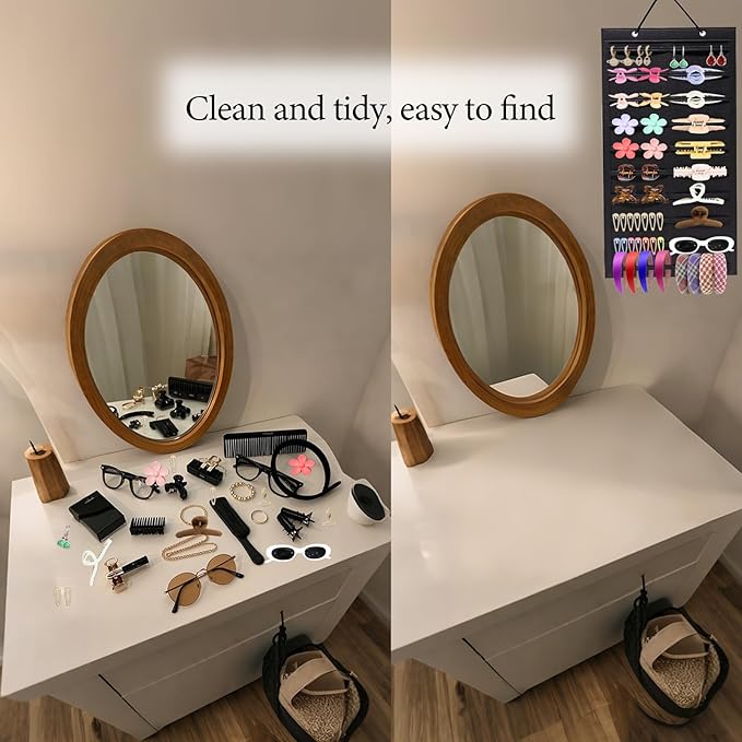 Hanging Hair Claw Clips Organizer, 31.4 x 12 inch Hair Clip Organizer for Women for Closet and Wall Option for Fashion Lovers and Home Organizers (Black)