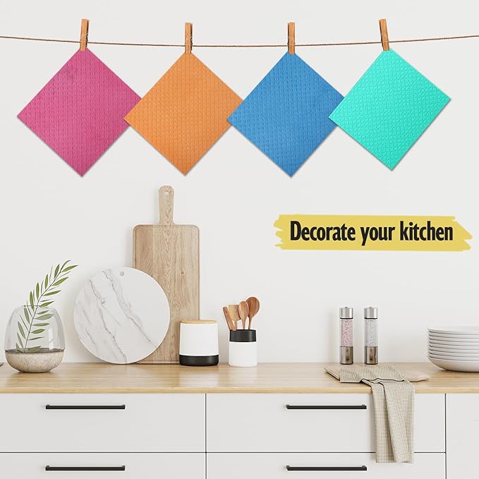 Swedish Dishcloths - 10 Pack Reusable Kitchen Dishcloths - Ultra Absorbent Dish Towels for Washing Dishes - Cellulose Sponge Cloth Cleaning Cloths - Blue