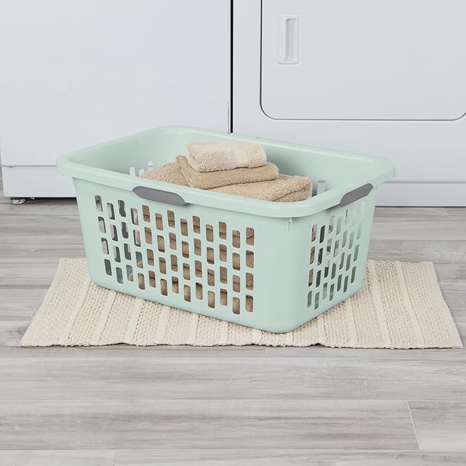 Sterilite Laundry Basket, Plastic Clothes Hamper, Large Rectangle Bin with Comfort Grip Handles and Reinforced Rim, 2 Bushel Capacity, Mint, 24 Pack