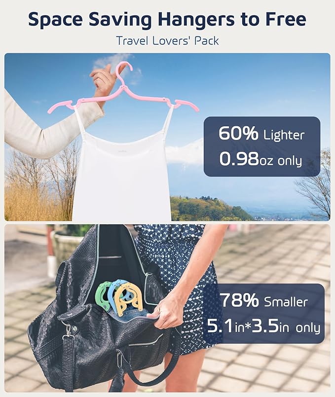 20 Pcs Travel Hangers, Cruise Ship Essentials Foldable Hangers Plastic Travel Essentials, Portable Cruises Must Haves 2026 for Suitcase, RV Camping Airplane Europe Vacation Essential