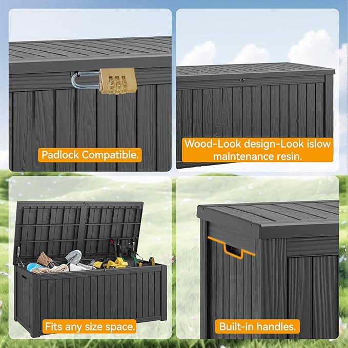 180 Gallon Outdoor Storage Box, Resin Deck Boxes Outdoor Waterproof For Patio Furniture, Garden Tools, Pool Supplies, Lockable And UV Resistant (Striped Black)