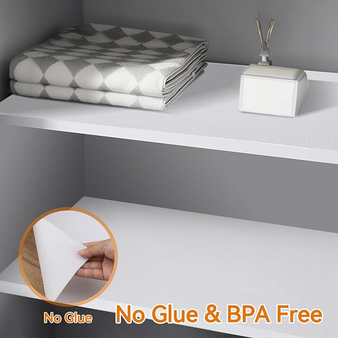 Shelf and Drawer Liner for Kitchen Cabinets Non-Adhesive, Strong Grip Non-Slip Thickened Cabinet Liners for Shelves, Waterproof Mats for Dresser Cupboard, White, 12 in x 20 Feet