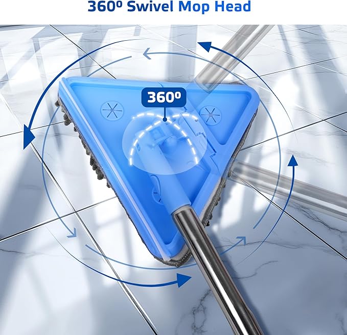 DSV Standard Wall Mop, 77 Inches Long Handle Wall Cleaner with Squeegee, 3-in-1 Wall Cleaner Mop with 3 Microfiber and 3 Chenille Pads, 360° Wall Cleaning Tool for Ceiling, Baseboard, Window, Floor