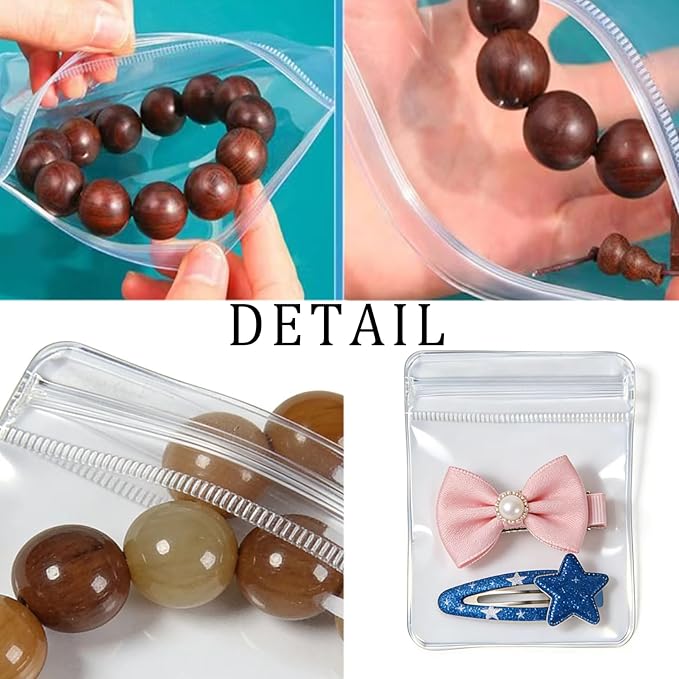 150 Pcs Jewelry Storage Bags with Anti Tarnish Strips, 5 Size Clear Self Sealing Organizer Bags for Earrings, Rings, Bracelets, Travel, Silver Protection