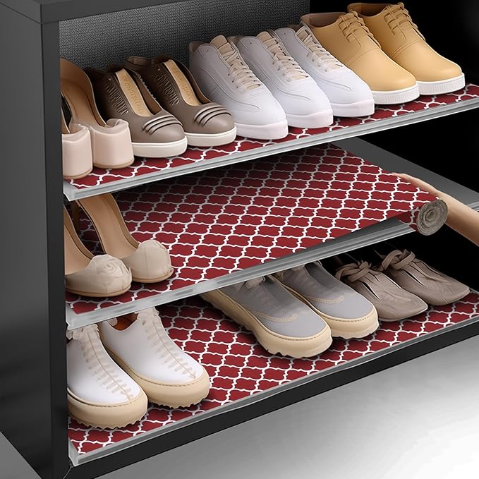 Shelf and Drawer Liner for Kitchen Cabinets Non-Adhesive, Strong Grip Non-Slip Thickened Cabinet Liners for Shelves, Waterproof Mats for Dresser Cupboard, Red/White, 23 in x 10 Feet