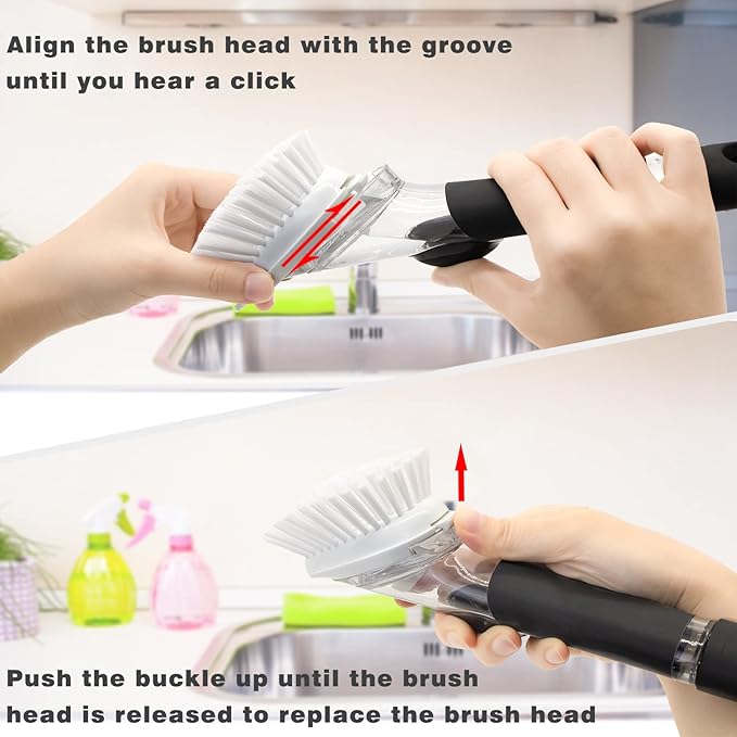 Brush Refills for OXO Dish Brush - 6 Pack Dish Brush Cleaning Soap Dispensing Head Replacement for Scrubber (White)