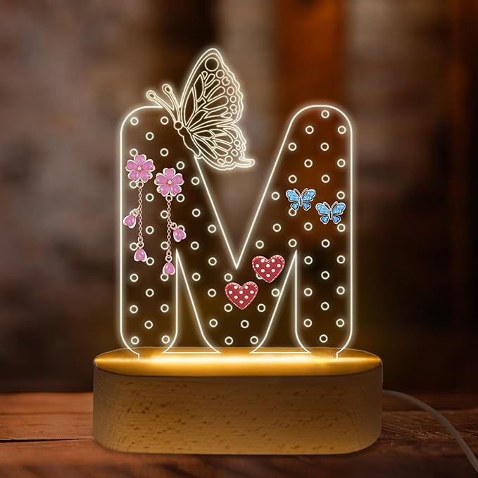 COSHAYSOO Earring Holder Organizer for Girls 8-12 8-10 10-12 13-15 Flat Screw Back Stud Earrings Display Stand, Personalized Cute Valentines Birthday Gifts for Daughter Granddaughter Initial Letter M
