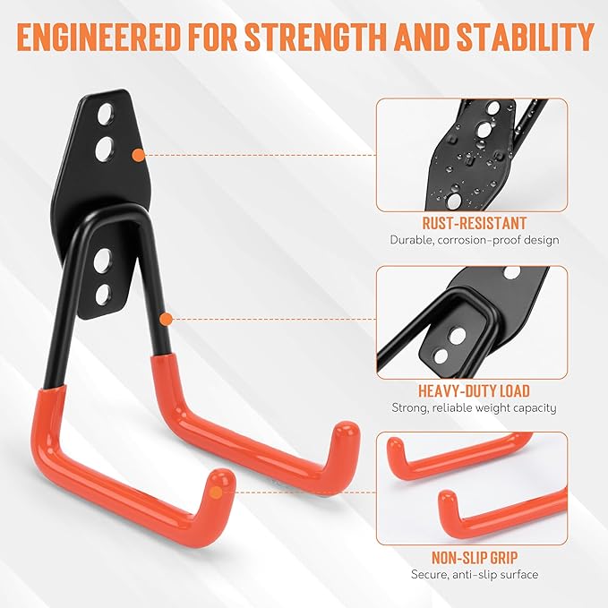 TONDA Garage Hooks, 20 Pack Garage Organization, Wall Storage Hooks Heavy Duty for Hanging Bike, Ladder, Garden Tools, Hose and Ropes, Orange