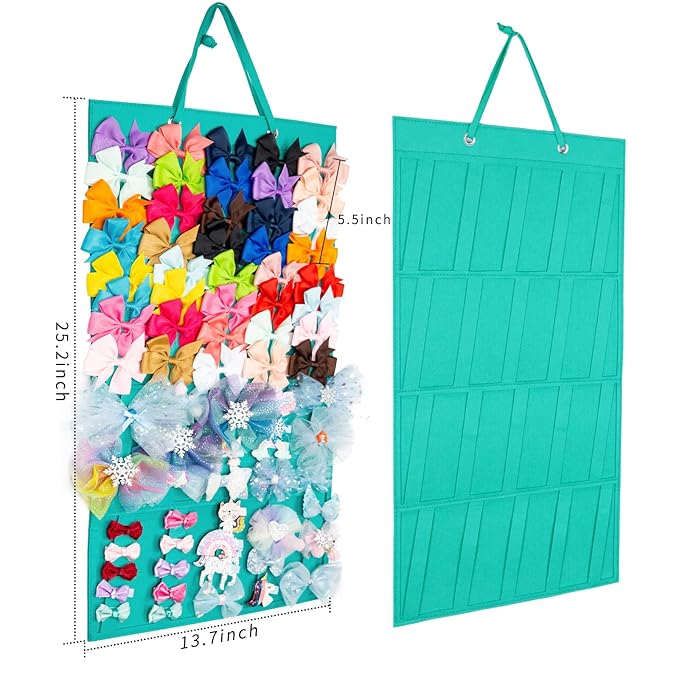 Bow Holder for Girls Hair Bows Claw Clip Organizer Bow Organizer for Girls Hair Bows Large Bow Holder Hair Bow Organizer Hair Clip Organizer Bow Hanger for Girls Hair Bows Hair Bow Holder for Wall, Door, Closet (Mint Green-B)