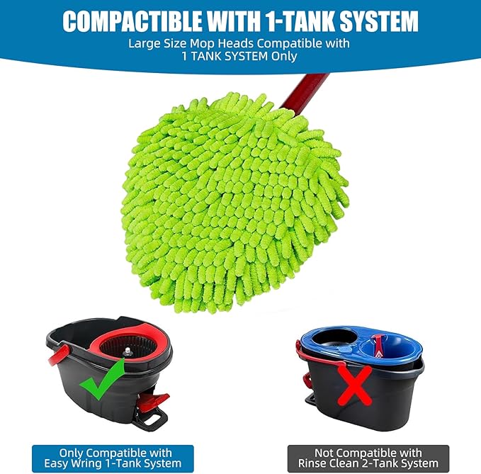 Spin Mop Heads Replacements for Ocedar Easywring 1 Tank System 3 Pack Chenille Mop Pad Spin Mop Refill for O Cedar Mop Head Replacement Green