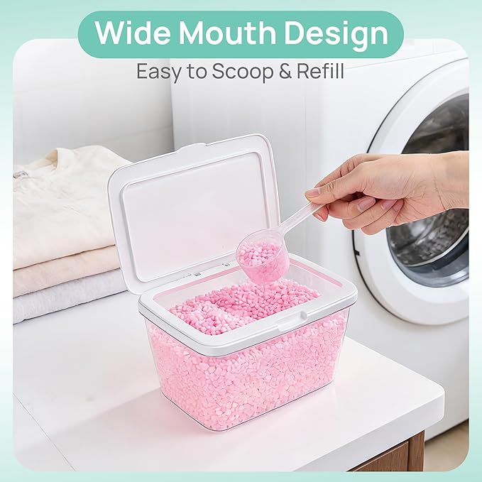 Vtopmart 4 Pack Laundry Pods Container and Dryer Sheet Holder, Detergent Powder Container with Lids &Labels & Scoop for Laundry Room Organization, Laundry Storage for Powder, Pods, Scent Booster Beads