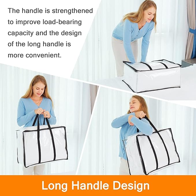 Vieshful 7 Pack Clear Comforter Storage Bag, 110L Over-Sized Clothes Storage Bag with Zipper Closet Organizer, Plastic Storage Containers Moving bags for Comforter, Blanket, Bedding, Duvet, Toys