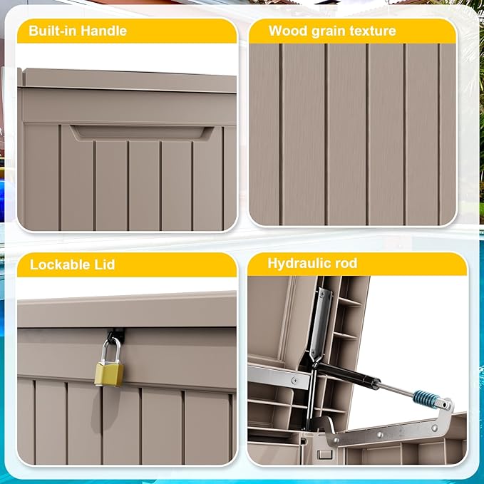 280 Gallon Outdoor Deck Box,Waterproof Resin Outdoor Storage Boxes, Outside Storage Lockable Container for Garden Tools,Indooor Cushions,Accessories (Grey)