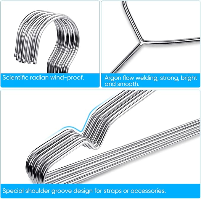 Fayleeko Heavy Duty Stainless Steel Coat Hangers - 40 Pack of 17.7 Inch Ultra Thin, Space Saving Clothes Hangers (Silver)