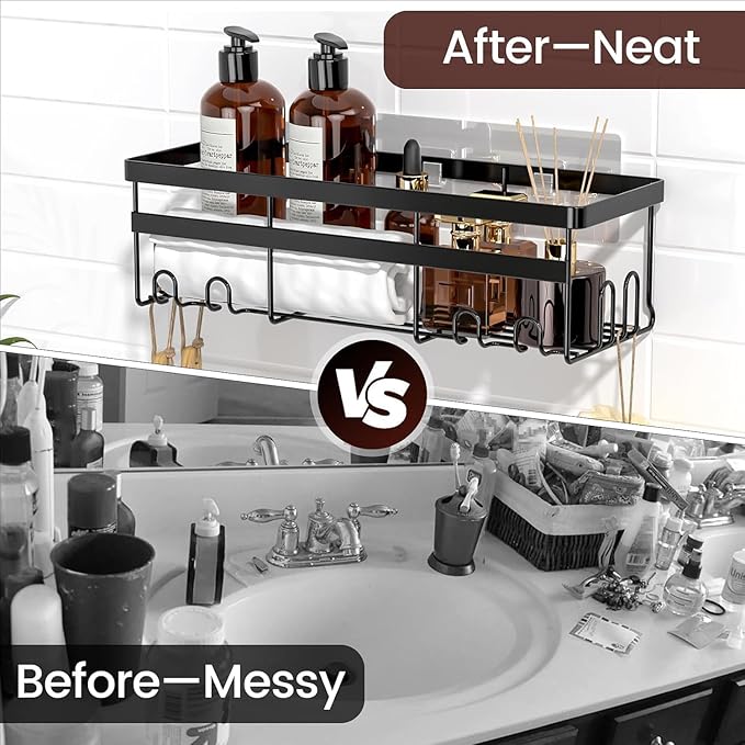 WOWBOX Shower Caddies 2 Pack - Adhesive Hanging Shower Shelf - Bathroom & Kitchen Organizers and Storage, No Drilling Stainless Shower Shelves for Home Decor Storage (Large), Black