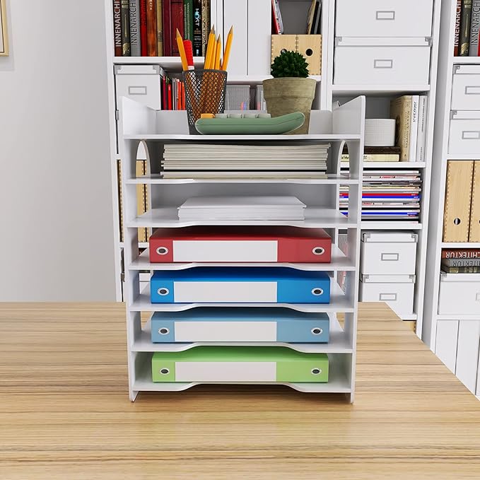 Natwind 7-Tier 10”x12” Scrapbook Desk Organizer,Paper Organizer,File Organizer,Letter tray,Paper Sorter,White File Holder for Home Office, School Classroom