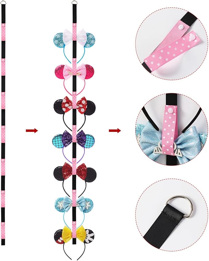 2Pcs Mouse Ears Headband Holder Polka Dot Hanging Wall Display Decor Vertical Headpiece Organizer Hair Bow Accessories Hanger Holder Black
