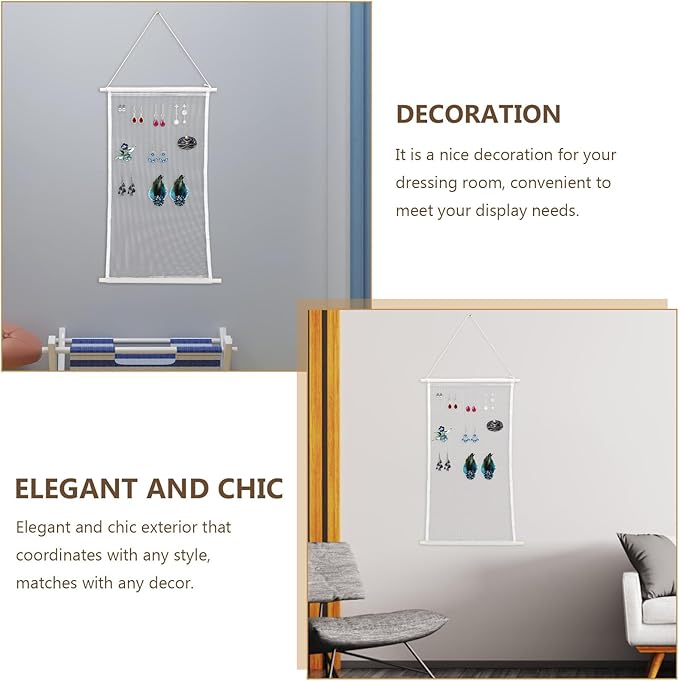 iplusmile Hanging Earring Organizer Rack Wall Mounted Mesh Jewelry Holder with 17 Hooks for Earrings Storage and Display Home Accessory Organizer