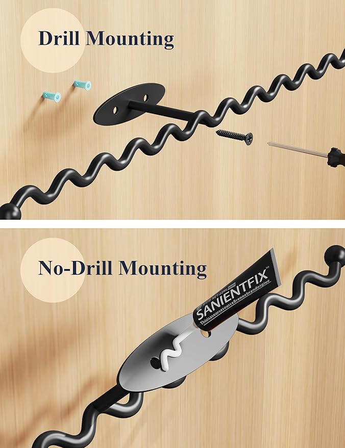 NiHome Wall Mounted Metal Jewelry Organizer Racks for Necklaces, Earrings, Bracelets, Rings, Decorative Display Wave Design Storage Holders for Bedroom, Bathroom, Kitchen, Entryway (2-Pack, Black)