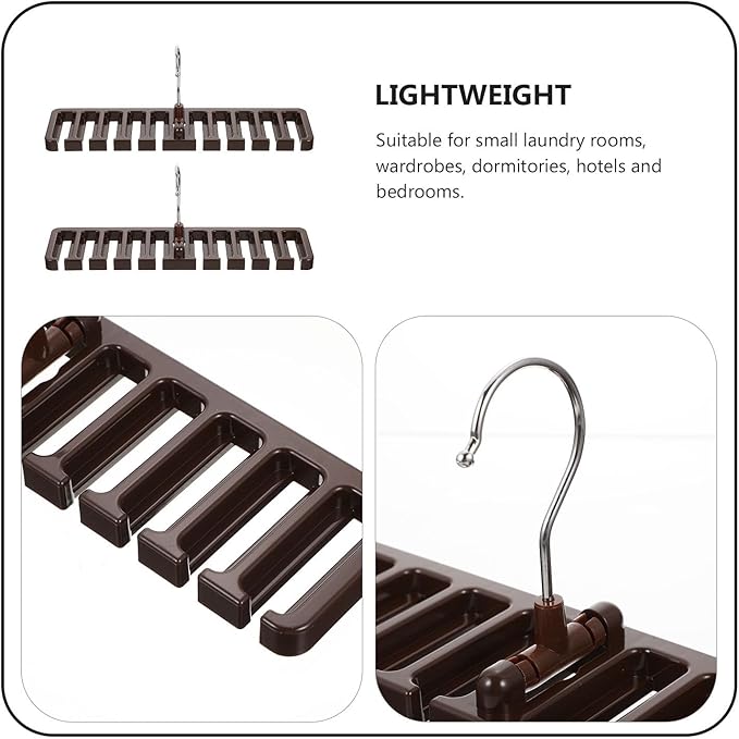 Toyvian 2pcs Multi-Slot Belt and Scarf Hanger Rack, Brown Closet Organizer with Hooks for Tie Storage, Space-Saving Accessory Organizer for Bedroom and Wardrobe