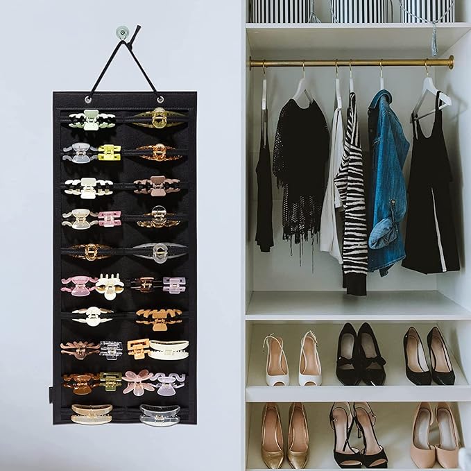 ACQTULOU Hair Claw Clips Organizer, 10 Layers Large Hair Clip Storage for Women Girls, Hair Accessories Holder Organizer for Wall Door Closet(No Hair Accessories Included) (black)