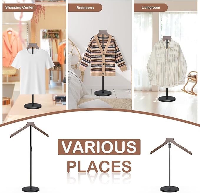2 Pack Shirt Display Stand, 18-34 Inch Height Adjustable Mannequin Torso for Vendors Shop, More Stable Dress Form Mannequin Stand Clothes Rack, T Shirt Display Holder Jacket Coat Hanger, Black