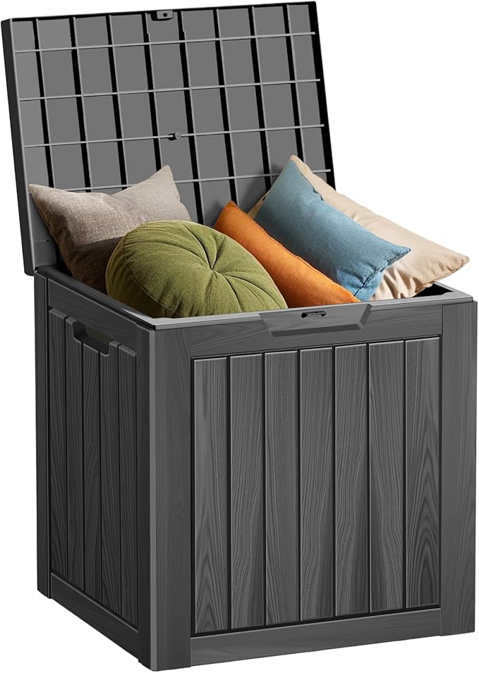 Outdoor Storage Box 30GAL Waterproof Resin Deck Box,UV-Resistant Lockable Package Delivery Bin for Garden Tools,Patio Outside Cushions,Pool Accessories Supplies,Chest,Furniture,Black