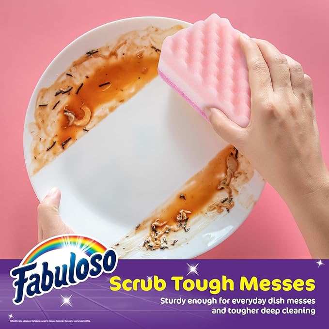 Fabuloso Sponges, Rainbow - Scratch-Free Scrubber for Dishes and Surfaces - Dishwashing Sponge for Bold and Bright Cleaning Experience, 6 Count - 2 Pack