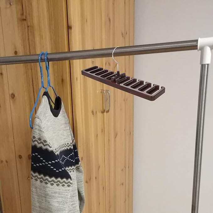 2pcs Belt and Tie Hanger Rack Set, Wall-Mounted Black and Brown Closet Organizer with Rotating Hooks for Belt, Tie, and Scarf Storage, Space-Saving Accessory Organizer for Home