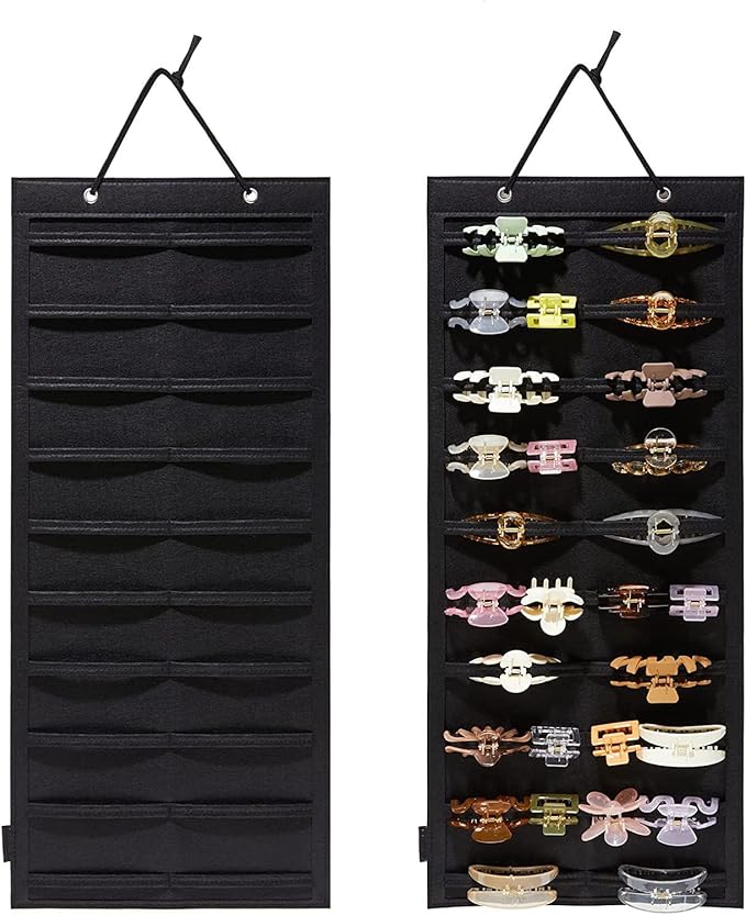 ACQTULOU Hair Claw Clips Organizer, 10 Layers Large Hair Clip Storage for Women Girls, Hair Accessories Holder Organizer for Wall Door Closet(No Hair Accessories Included) (black)