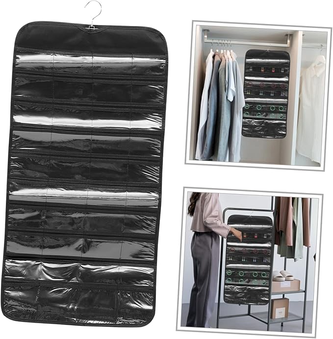 Angoily Double-sided Jewelry Organizer Hanging Bag for Necklaces Earrings Bracelets Storage Holder Dustproof Black Wardrobe Display and Space-saving Accessory Organizer