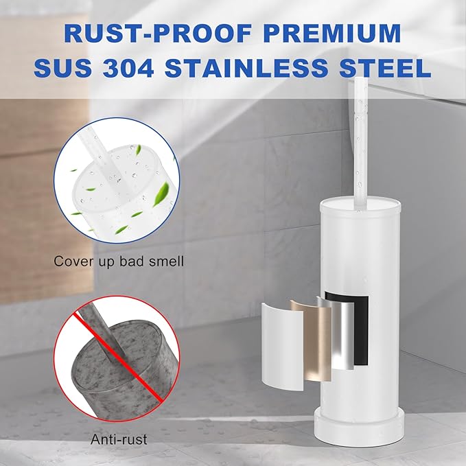 Toilet Brush and Holder Set: 304 Stainless Steel (White)