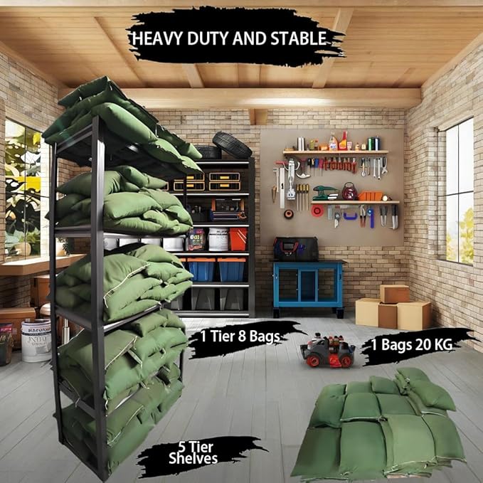 Industrial Storage Rack,Heavy-Duty Steel Shelving Unit,Multi-Purpose Garage Organization System Black 72" H x 35" W x 15.5" D 5-Tier