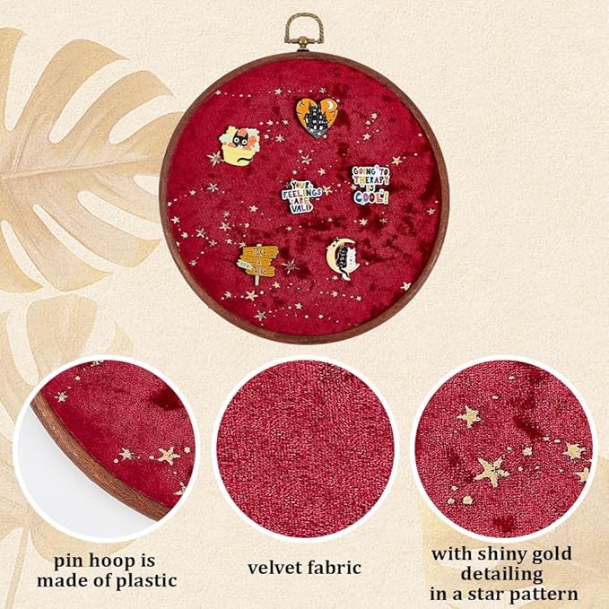 Wall Hanging Brooch Round Pin Board Enamel Pin Display Holder Jewelry Badge Display Collection Board Brooch Round Pin Display Stand for Stud Earring Collectibles Display Wall Decor Red