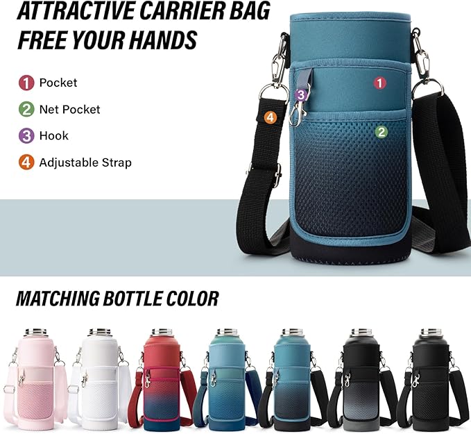 National Parks Water Bottle – 32 oz Insulated Stainless Steel Bottle with 63 Hand-Drawn Park Stickers, Carrier Bag, Strap & Gift Box – BPA-Free – Ideal for Hiking, Camping & Travel
