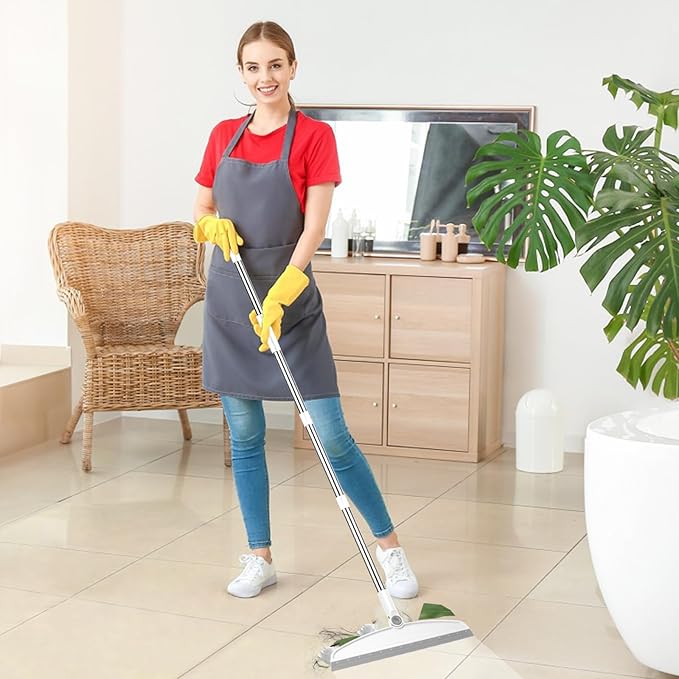 Multifunction Magic Broom, 54 Inch Adjustable Long Handle Silicone Floor Squeegee, Sweep and Scrape 2 in 1 Household Cleaning Broom for Floor, Bathrooms, Kitchens, Showers, Pet Hair, Glass,White