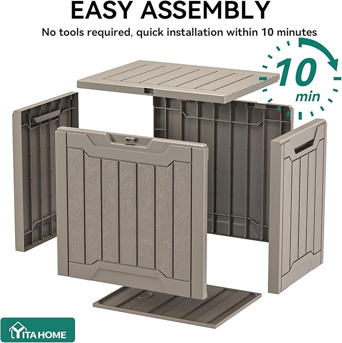 YITAHOME 31 Gallon Resin Deck Box Outdoor Storage Box and Waterproof Package Delivery Box with Lockable Lid forPatio Furniture, Garden Tools, Pool Supplies, Taupe