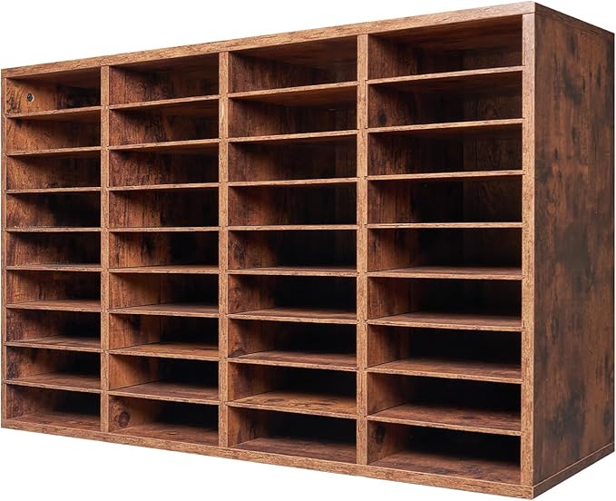 VEVOR Literature Organizer, 36 Compartments Office Mailbox with Removable Shelves, Wood Mailbox Sorter Particle Board Office Home Classroom Storage, File Sorter for File, Document, Paper, Dark Brown