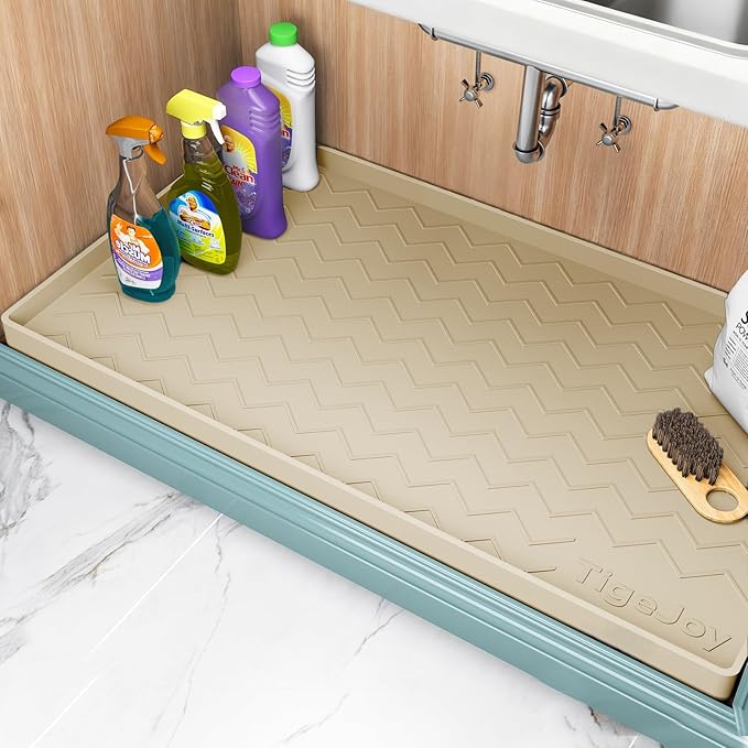 TigeJoy 22" x 19" Under Sink Mats for Kitchen Waterproof, Leak-Proof Silicone Mat Sink Protector and Cabinet Liner, Kitchen Essentials Organizer and Storage, Boot or Shoe Tray, Pet Feeding Mat
