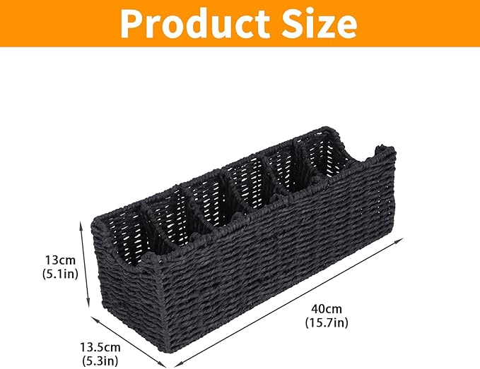 Rattan Belt Organizer for Closet, 6-Compartment Bamboo Tie and Belt Storage Box, Natural Belt & Tie Case Holder for Dresser Drawer-Black