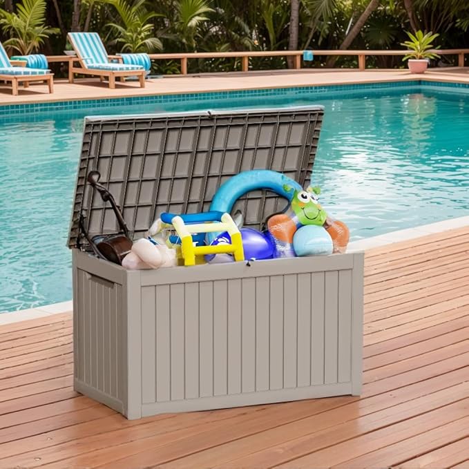 120 GallonOutdoor Storage Box,Resin Deck Boxes Waterproof, IndoorOutdoor Bin for Package Delivery, Patio Cushions, Gardening Tools, Lockable, UV Resistant