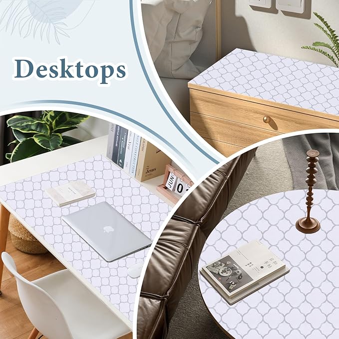 Shelf Drawer Liners for Kitchen Cabinets Non Adhesive Drawer Liner Thickened Refrigerator Liner Silver Quatrefoil Strong Non-Slip Paper for Tool Box with Knife and Tape Measure,11.8 x 354.3 Inches