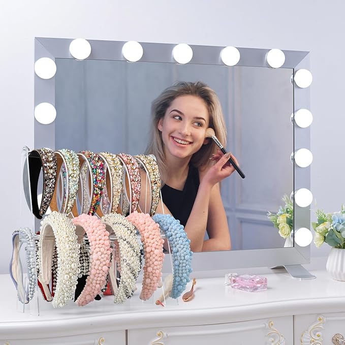 Headband Holder Headband Organizer, Acrylic Headband Holder Organizer, 2-Tier Clear Headband Display Stand, Headband Storage Rack for Girls and Women (Modern)