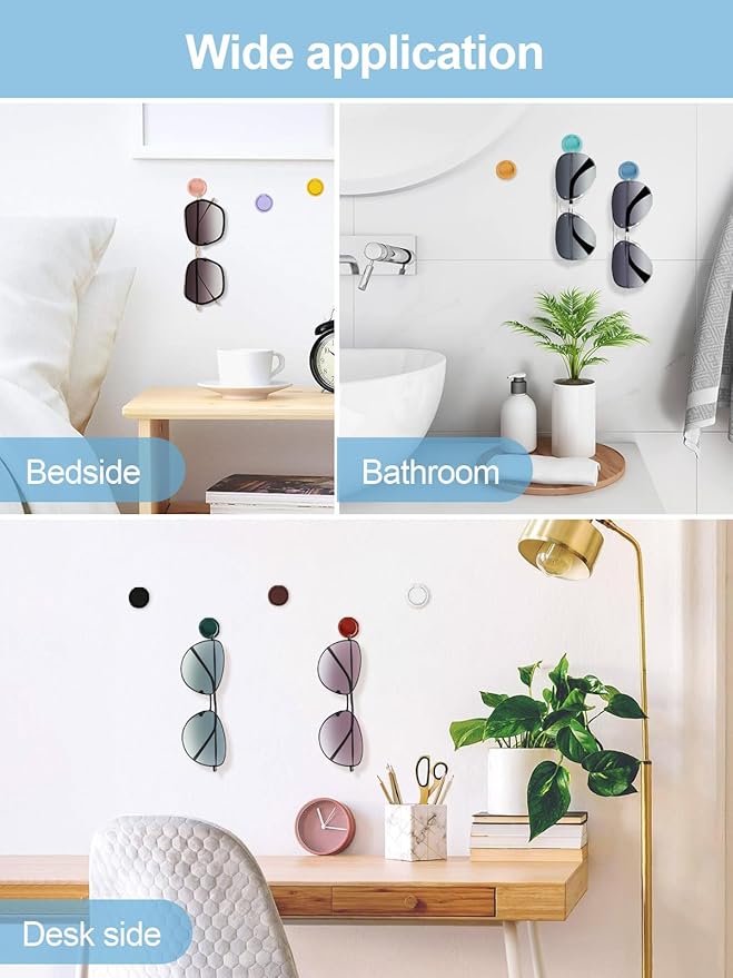 12 PCS Colorful Sunglasses Holder Wall Hanging Glasses Organizer - Space Saving Sunglasses Rack and Eye Glass Holder Stand