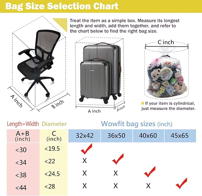 Wowfit 5 CT 32x42 inches Big Large Clear Plastic Bags Perfect for Blanket, Duvets, Pillows, Plush Toys, Comforter and Basement Storage (1.6 Mil Flat Bags, Include 5 Ties)